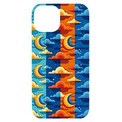 Clouds Stars Sky Moon Day And Night Background Wallpaper Iphone 14 Black Uv Print Case by Maspions