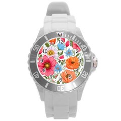 Flowers Plants Bouquets Decor Flower Decoration Garden Flower Shop Scent Romance Wallpaper Nature Round Plastic Sport Watch (l)