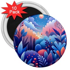 Nature Night Bushes Flowers Leaves Clouds Landscape Berries Story Fantasy Wallpaper Background Sampl 3  Magnets (10 Pack) 