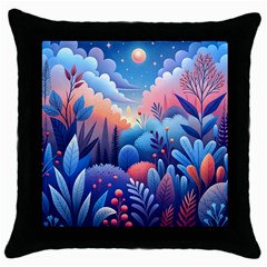 Nature Night Bushes Flowers Leaves Clouds Landscape Berries Story Fantasy Wallpaper Background Sampl Throw Pillow Case (black) by Maspions