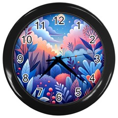 Nature Night Bushes Flowers Leaves Clouds Landscape Berries Story Fantasy Wallpaper Background Sampl Wall Clock (black) by Maspions