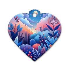 Nature Night Bushes Flowers Leaves Clouds Landscape Berries Story Fantasy Wallpaper Background Sampl Dog Tag Heart (two Sides) by Maspions