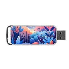 Nature Night Bushes Flowers Leaves Clouds Landscape Berries Story Fantasy Wallpaper Background Sampl Portable Usb Flash (one Side) by Maspions