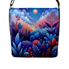 Nature Night Bushes Flowers Leaves Clouds Landscape Berries Story Fantasy Wallpaper Background Sampl Flap Closure Messenger Bag (l)