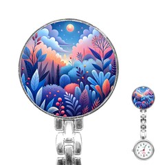 Nature Night Bushes Flowers Leaves Clouds Landscape Berries Story Fantasy Wallpaper Background Sampl Stainless Steel Nurses Watch by Maspions