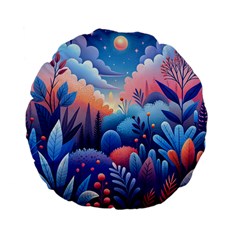 Nature Night Bushes Flowers Leaves Clouds Landscape Berries Story Fantasy Wallpaper Background Sampl Standard 15  Premium Flano Round Cushions