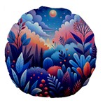 Nature Night Bushes Flowers Leaves Clouds Landscape Berries Story Fantasy Wallpaper Background Sampl Large 18  Premium Flano Round Cushions Front