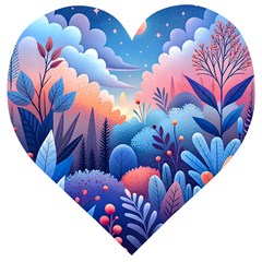 Nature Night Bushes Flowers Leaves Clouds Landscape Berries Story Fantasy Wallpaper Background Sampl Wooden Puzzle Heart by Maspions