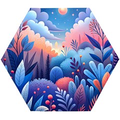 Nature Night Bushes Flowers Leaves Clouds Landscape Berries Story Fantasy Wallpaper Background Sampl Wooden Puzzle Hexagon by Maspions