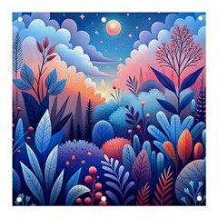 Nature Night Bushes Flowers Leaves Clouds Landscape Berries Story Fantasy Wallpaper Background Sampl Banner And Sign 3  X 3  by Maspions