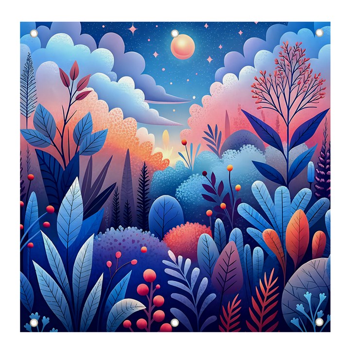 Nature Night Bushes Flowers Leaves Clouds Landscape Berries Story Fantasy Wallpaper Background Sampl Banner and Sign 4  x 4 