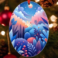 Nature Night Bushes Flowers Leaves Clouds Landscape Berries Story Fantasy Wallpaper Background Sampl Uv Print Acrylic Ornament Oval by Maspions