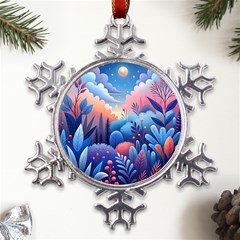 Nature Night Bushes Flowers Leaves Clouds Landscape Berries Story Fantasy Wallpaper Background Sampl Metal Large Snowflake Ornament by Maspions