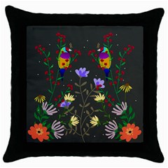 Bird Flower Plant Nature Throw Pillow Case (black)