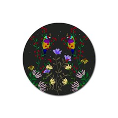 Bird Flower Plant Nature Rubber Round Coaster (4 Pack)