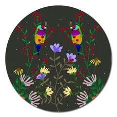 Bird Flower Plant Nature Magnet 5  (round)