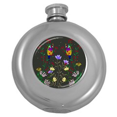 Bird Flower Plant Nature Round Hip Flask (5 Oz)