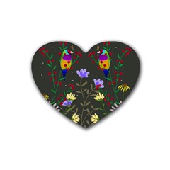 Bird Flower Plant Nature Rubber Heart Coaster (4 Pack)