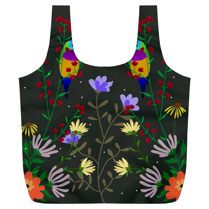 Bird Flower Plant Nature Full Print Recycle Bag (XL)