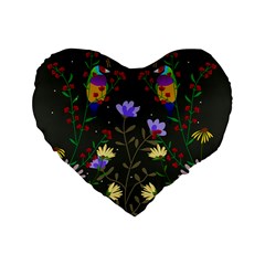 Bird Flower Plant Nature Standard 16  Premium Flano Heart Shape Cushions by Maspions