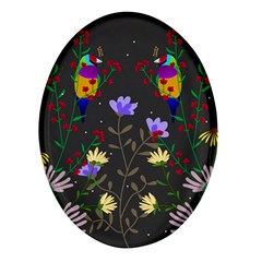 Bird Flower Plant Nature Oval Glass Fridge Magnet (4 Pack)