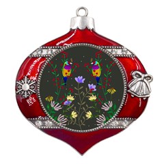 Bird Flower Plant Nature Metal Snowflake And Bell Red Ornament by Maspions