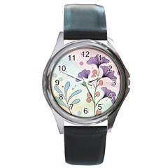 Flower Paint Flora Nature Plant Round Metal Watch