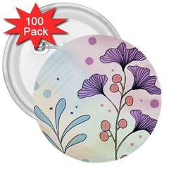 Flower Paint Flora Nature Plant 3  Buttons (100 Pack) 