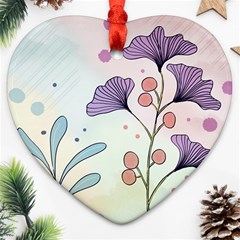 Flower Paint Flora Nature Plant Heart Ornament (two Sides)