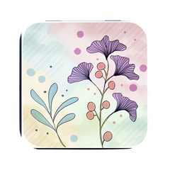 Flower Paint Flora Nature Plant Square Metal Box (black)