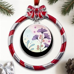 Flower Paint Flora Nature Plant Metal Red Ribbon Round Ornament by Maspions