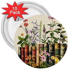 Books Flowers Book Flower Flora Floral 3  Buttons (10 Pack) 