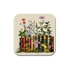 Books Flowers Book Flower Flora Floral Rubber Square Coaster (4 Pack)