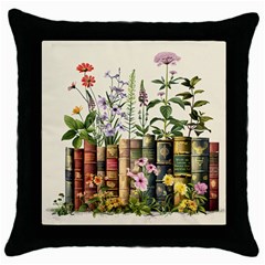 Books Flowers Book Flower Flora Floral Throw Pillow Case (black)