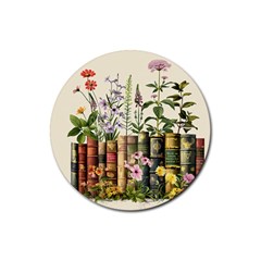 Books Flowers Book Flower Flora Floral Rubber Round Coaster (4 Pack)