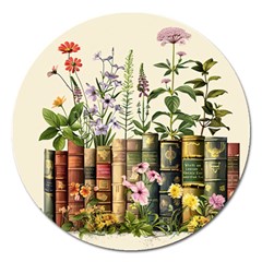 Books Flowers Book Flower Flora Floral Magnet 5  (round)