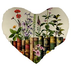 Books Flowers Book Flower Flora Floral Large 19  Premium Heart Shape Cushions