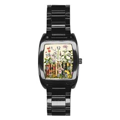 Books Flowers Book Flower Flora Floral Stainless Steel Barrel Watch