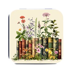 Books Flowers Book Flower Flora Floral Square Metal Box (black)