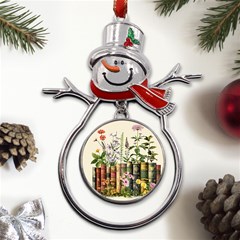 Books Flowers Book Flower Flora Floral Metal Snowman Ornament