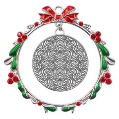 Monochrome Maze Design Print Metal X mas Wreath Ribbon Ornament by dflcprintsclothing