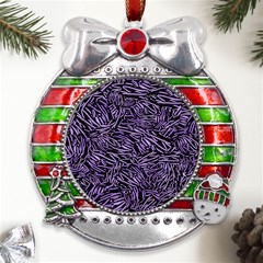 Enigmatic Plum Mosaic Metal X mas Ribbon With Red Crystal Round Ornament by dflcprintsclothing