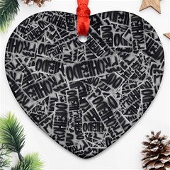 Rebel Life: Typography Black And White Pattern Heart Ornament (two Sides) by dflcprintsclothing