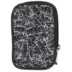 Rebel Life: Typography Black And White Pattern Compact Camera Leather Case by dflcprintsclothing