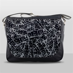 Rebel Life: Typography Black And White Pattern Messenger Bag by dflcprintsclothing