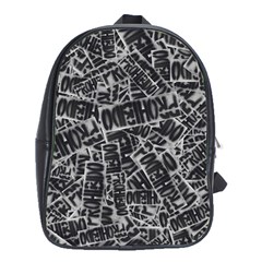 Rebel Life: Typography Black And White Pattern School Bag (xl) by dflcprintsclothing