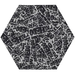 Rebel Life: Typography Black And White Pattern Wooden Puzzle Hexagon by dflcprintsclothing