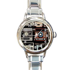 Retro Cameras Old Vintage Antique Technology Wallpaper Retrospective Round Italian Charm Watch by Grandong