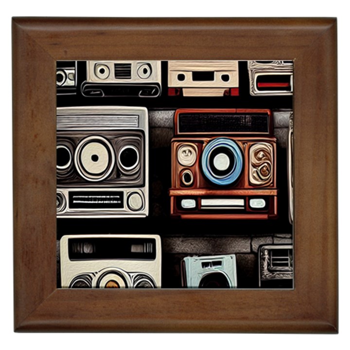 Retro Cameras Old Vintage Antique Technology Wallpaper Retrospective Framed Tile