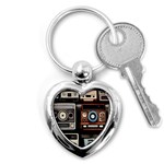 Retro Cameras Old Vintage Antique Technology Wallpaper Retrospective Key Chain (Heart) Front